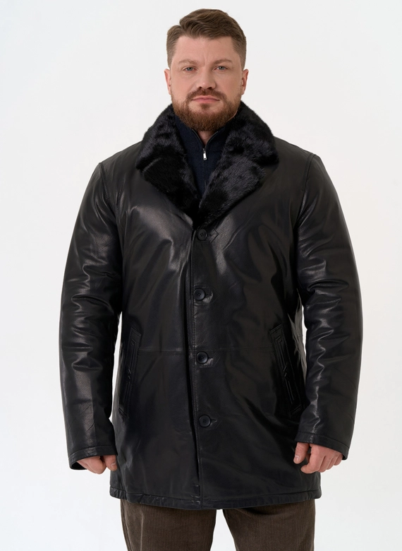 Мужская дубленка с английским воротником