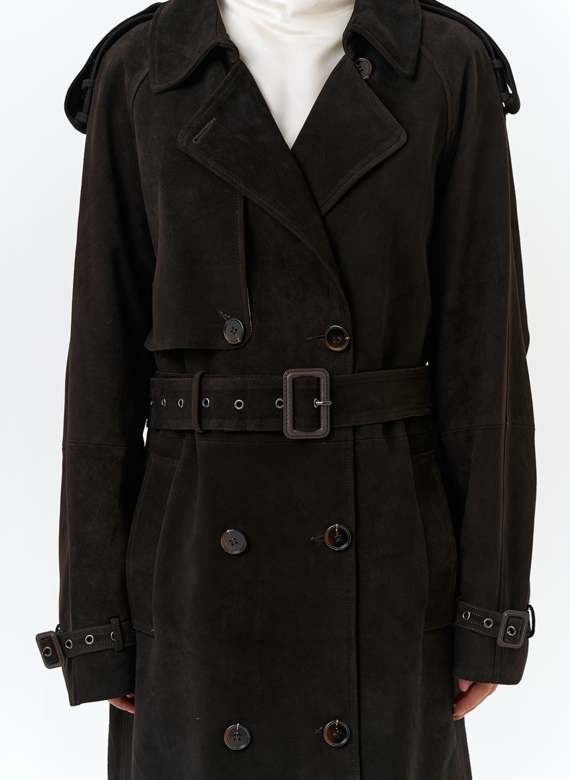 Женский длинный плащ из натуральной замши