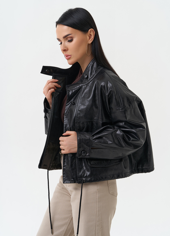 Женская куртка из натуральной кожи оверсайз модель № 26893 универмаг малина