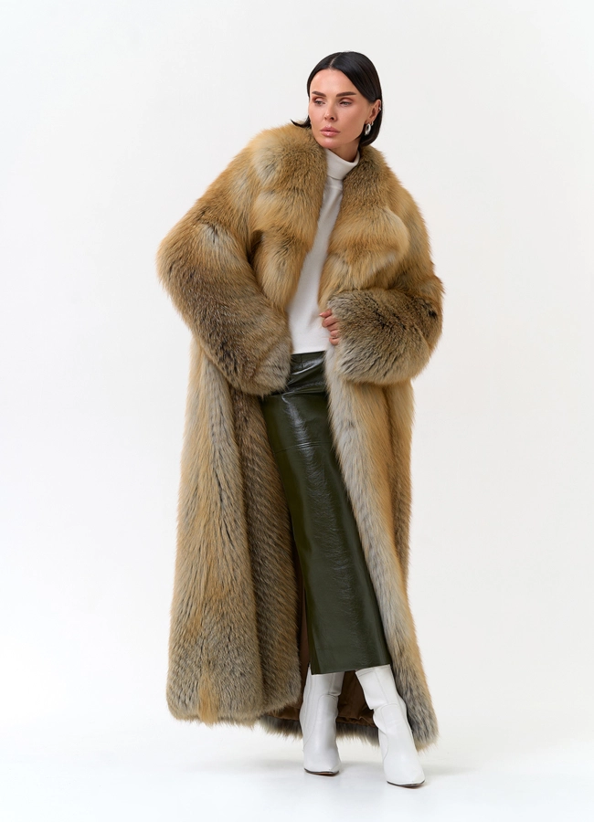Длинная шуба из рыжей лисы модель № 34162 универмаг малина фото
