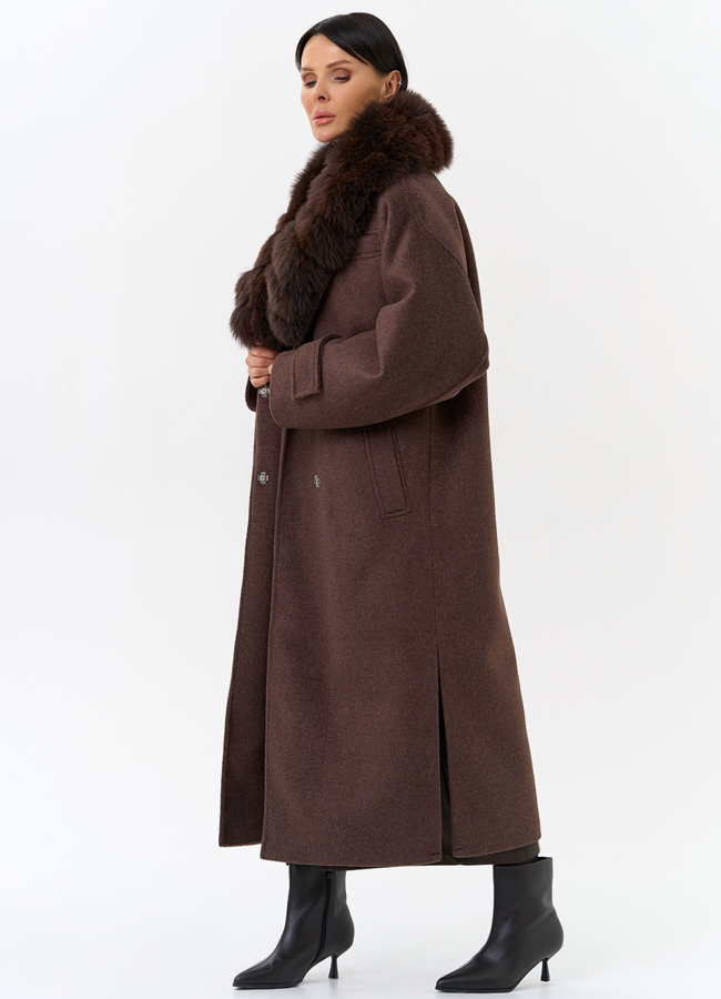 Женское утепленное пальто с отделкой из меха песца модель № 32005 универмаг малина