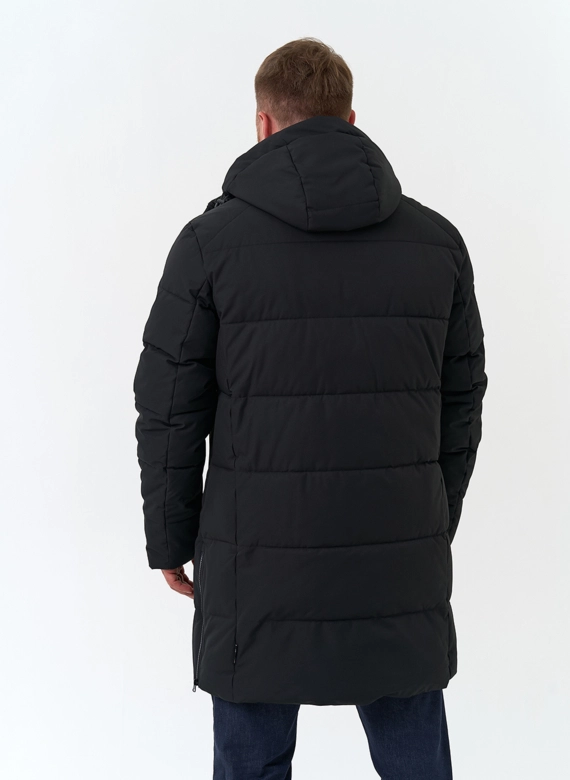 Мужской удлиненный пуховик с капюшоном фото